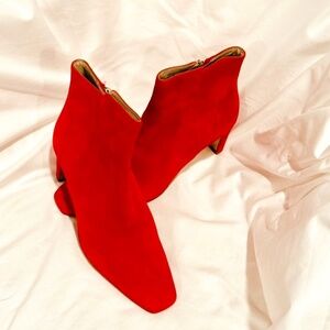 Boden Red Suede Ankle Boots, Size 37, 2" heel, Barely Used